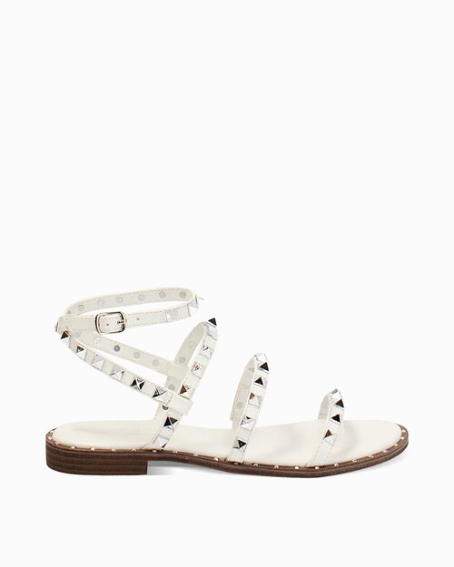Sandali bassi bianchi con borchie, WHITE