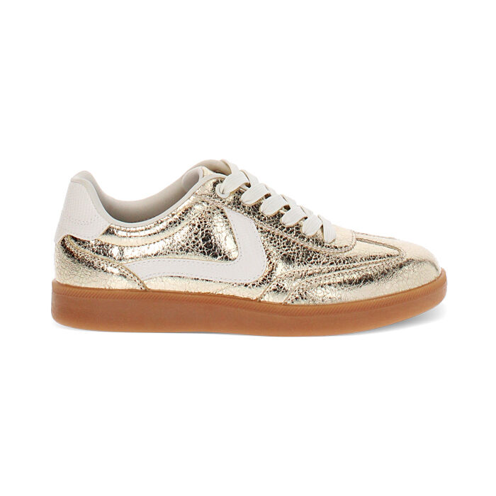 Zapatillas deportivas para mujer doradas en craquelado laminado, Primadonna, 250124015LCOROG035