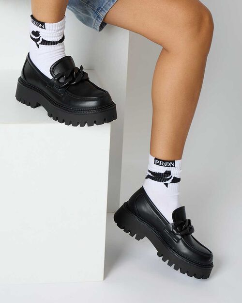CHAUSSURES POUR FEMMES MOCASSINS SYNTHET, BLACK