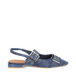 Ballerine slingback donna jeans in tessuto, Primadonna, 254934612TSJEAN035, 001a