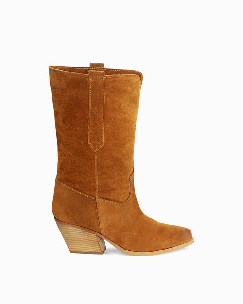 Stivali texani in camoscio cognac, COGNAC