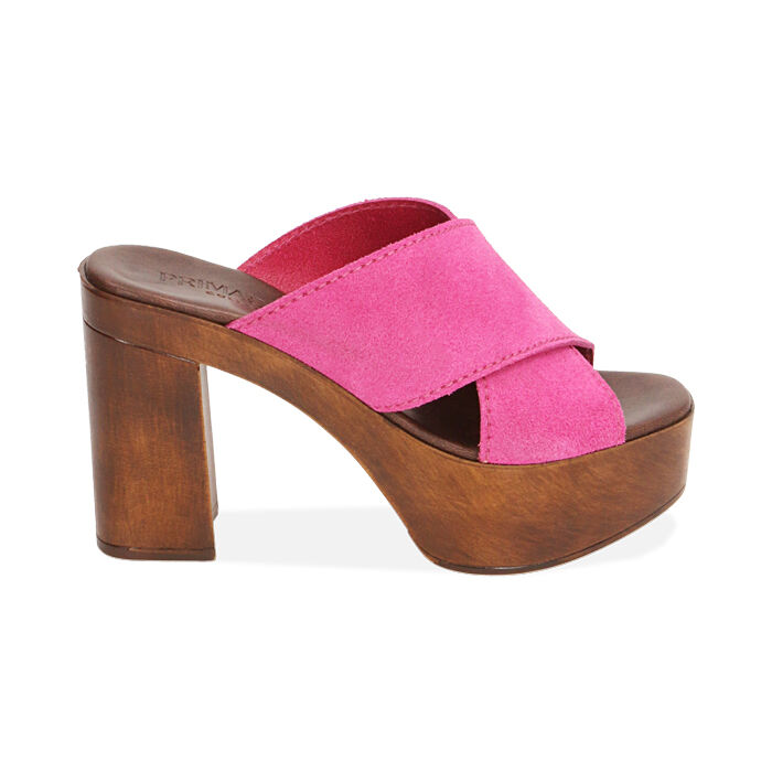 Sabots femme fuchsia platform en daim talon 10 5 cm Primadonna