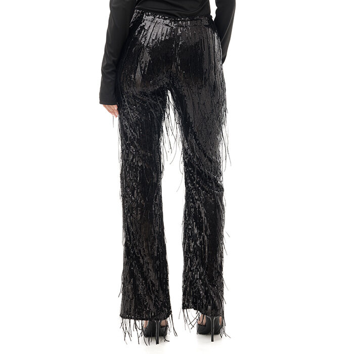 Pantaloni Donna Pantaloni Paiette Pantalone Nero Paillettato