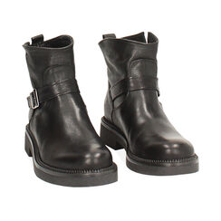 Boots motard en cuir lavé noir avec détails distinctifs, Primadonna, 261025207PANERO036, 002 preview