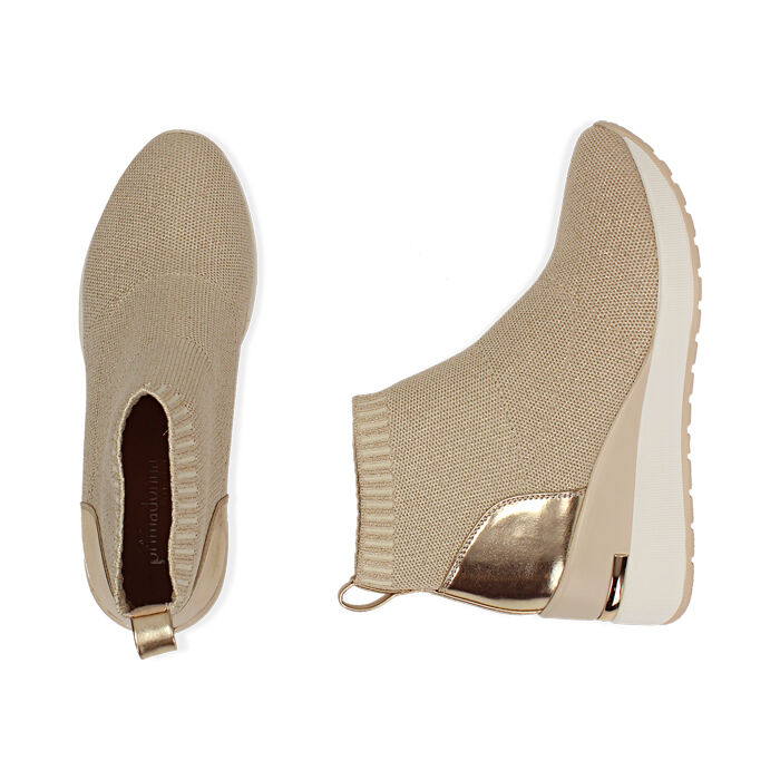 Slip-on en tissu doré, compensé de 6,5 cm | Primadonna Collection