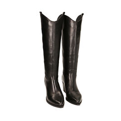 Bottes santiags noires en cuir à talon 7.4 cm, Primadonna, 22B805008PENERO035, 002a
