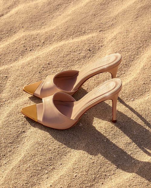 Mules open toe beige tacco 9,5 cm, BEIGE