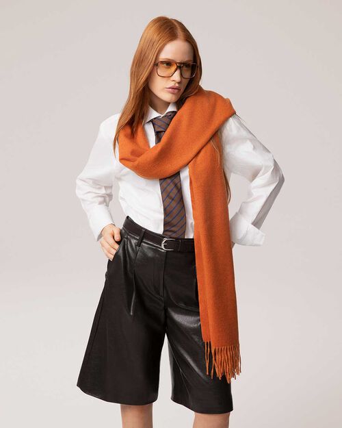 Orange scarf with fringes, ORANGE