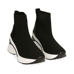 Chaussures à enfiler noires en tissu, semelle compensée 8,5 cm , Soldés, 182817930TSNERO040, 002 preview