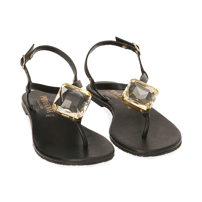 Sandali donna neri in pelle con gemma Primadonna Collection