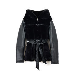 Giacca in pelo sintetico nero con cintura, Primadonna, 268502310FUNEROL, 001a
