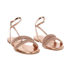 Sandalias bajas de mujer oro rosa en laminado con piedras, Primadonna, 254992802LPRAOR035, 003 preview