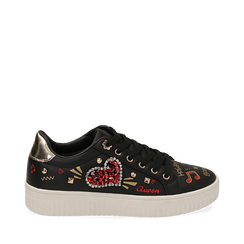 Sneakers nere con pietre e stampe cartoon, Primadonna, 15E908470EPNERO036, 001a