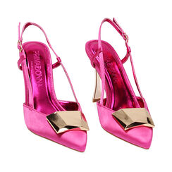 Décolleté slingback fucsia in raso, tacco 9,5 cm, 232102608RSFUCS036, 002a