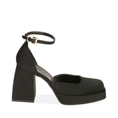 Décolleté platform nere in raso, tacco 9 cm , Primadonna, 19N202611RSNERO035, 001a