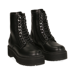 Anfibi neri in eco-pelle con catene, 