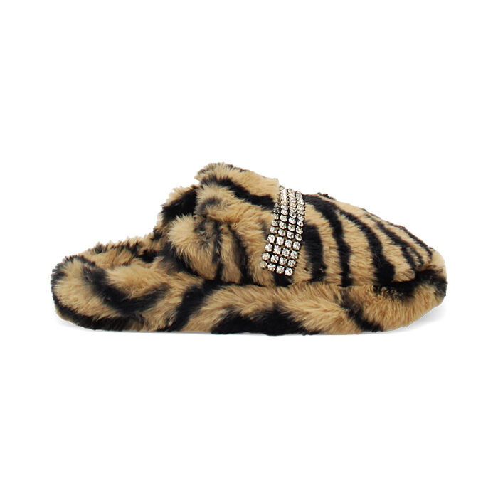 Pantoufles tigre en fourrure synthétique avec semelle en caoutchouc, Primadonna, 264753241FUTIGR035