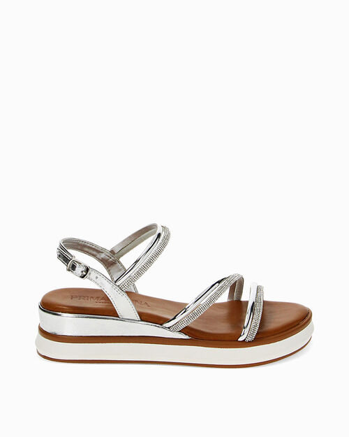 Zeppe argento con pietre tacco 4,4 cm, SILVER