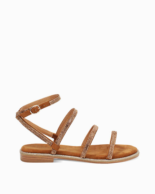 Sandali bassi donna cognac in microfibra, 