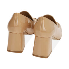 Mocassini beige in naplack, tacco 6,5 cm, Primadonna, 214931401NPBEIG036, 003 preview