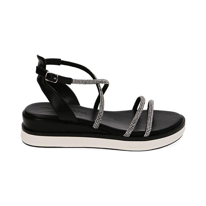Sandali neri, zeppa 4,5 cm, Primadonna, 214927232EPNERO035