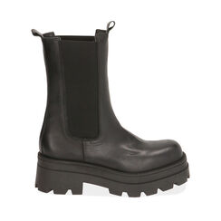Chelsea boots neri in pelle, tacco 6 cm , SALDI, 187249977PENERO038, 001a
