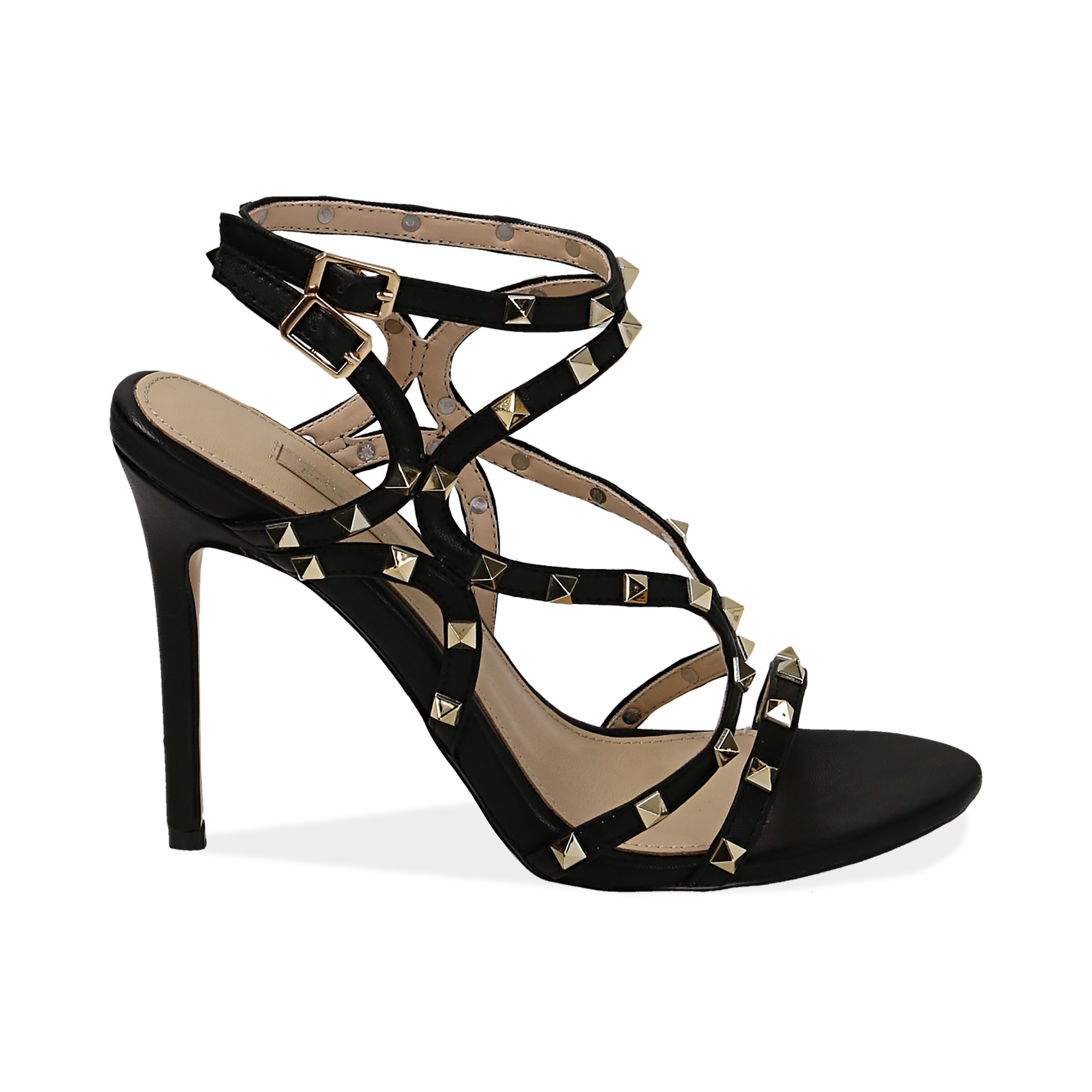 Sandali borchiati neri in eco-pelle, tacco 10,50 cm | Primadonna Collection