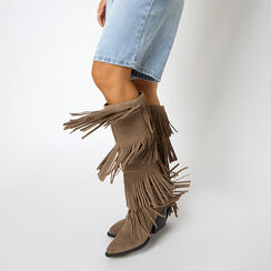 Bottes taupe en daim avec talon de 7,2 cm, Primadonna, 26B800512CMTAUP038, 002a
