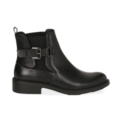 Chelsea boots neri in eco-pelle con cinturino, Stivaletti, 14A776160EPNERO036, 001 preview