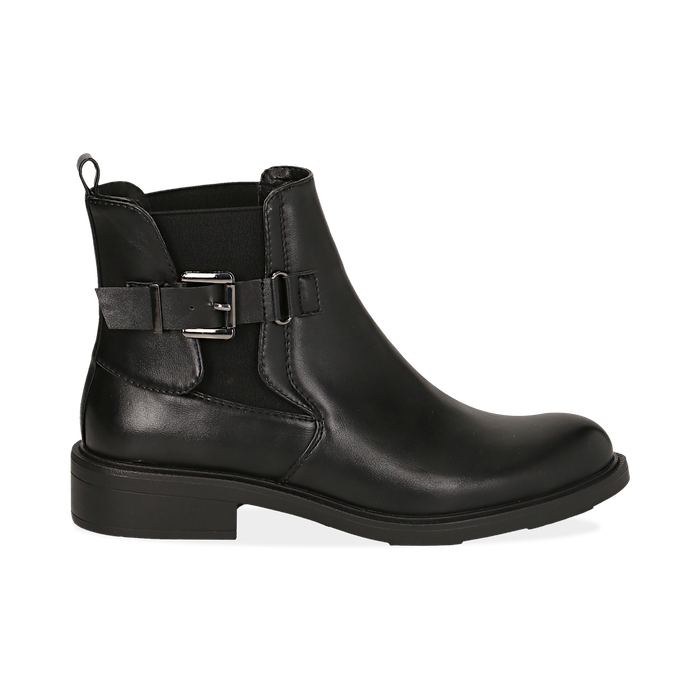 Chelsea boots neri in eco-pelle con cinturino, Stivaletti, 14A776160EPNERO036