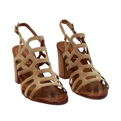 Sandalo da donna taupe in camoscio, tacco largo 7,5 cm, Primadonna, 257239909CMTAUP035, 003 preview