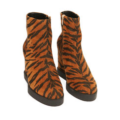 Ankle boots tigrati in microfibra, zeppa 7,5 cm , Primadonna, 204989101MFTIGR035, 002a