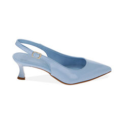 Décolleté slingback celesti in vernice, tacco 5,5 cm, Primadonna, 21M807681VECELE036, 001 preview