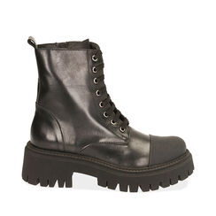Anfibi neri in pelle, tacco 5,5 cm , Special Price, 187204418PENERO035, 001a