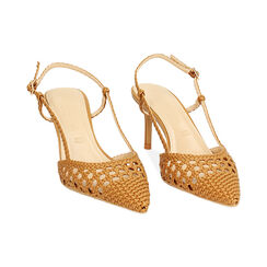 D&eacute;collet&eacute; slingback donna cognac con intreccio, tacco 7 cm, Primadonna, 252103536EICOGN036, 003 preview