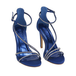 Sandales en satin bleu, talon 10 cm , 192174221RSBLUE037, 002a