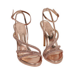 Sandalias con tac&oacute;n rosa-dorado en laminado con piedras, Primadonna, 232133425LPRAOR036, 002 preview