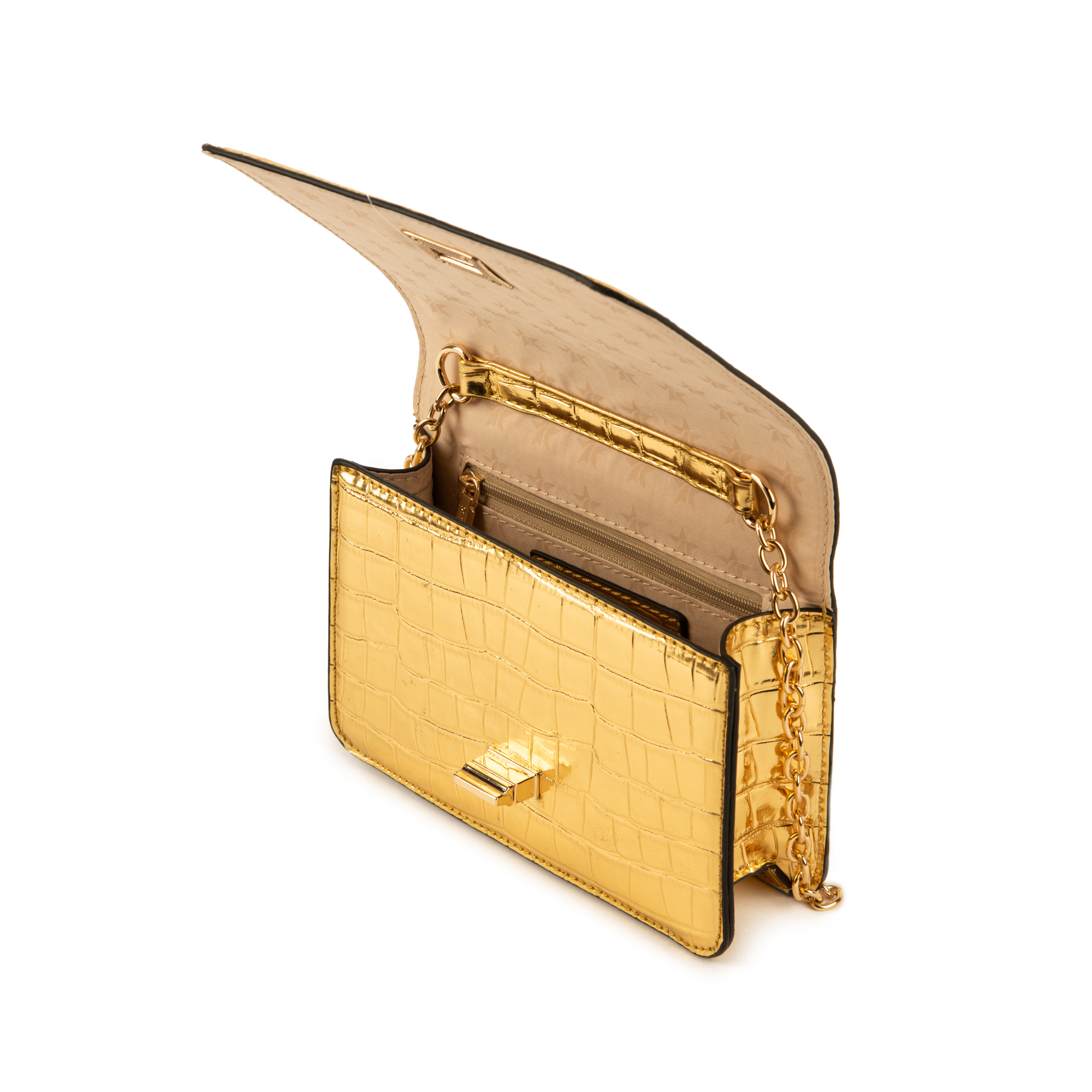 Bolso pequeño en eco-piel con estampado de cocodrilo color dorado |  Primadonna Collection
