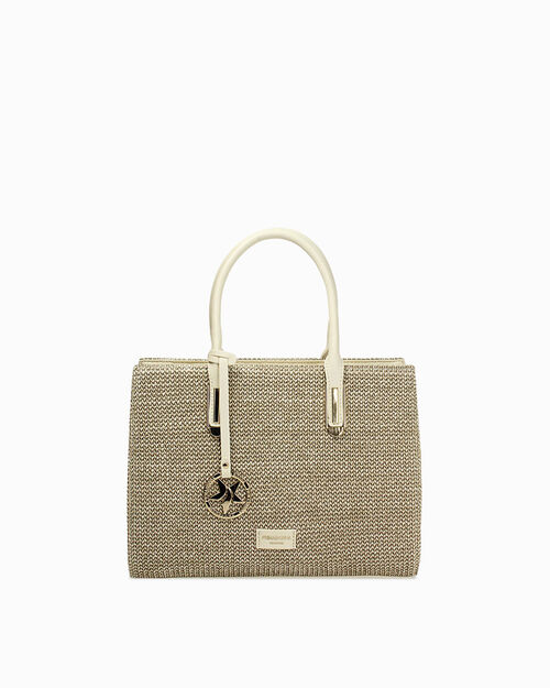 Borsa a mano beige con tracolla removibile, BEIGE