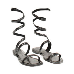 Sandali bassi neri in pitone, Primadonna, 234986611PTNERO037, 002 preview