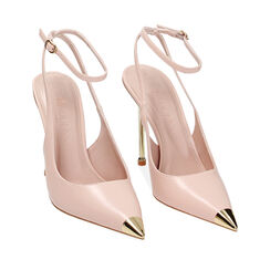 Décolleté slingback nude con punta oro, tacco 11 cm, 232188801ABNUDE037, 002a
