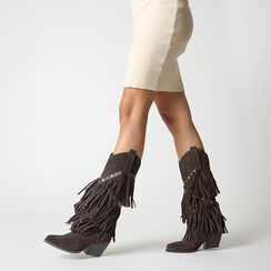 Bottes en daim brun foncé avec talon de 5 cm, Primadonna, 26B800515CMMORO037, 002a