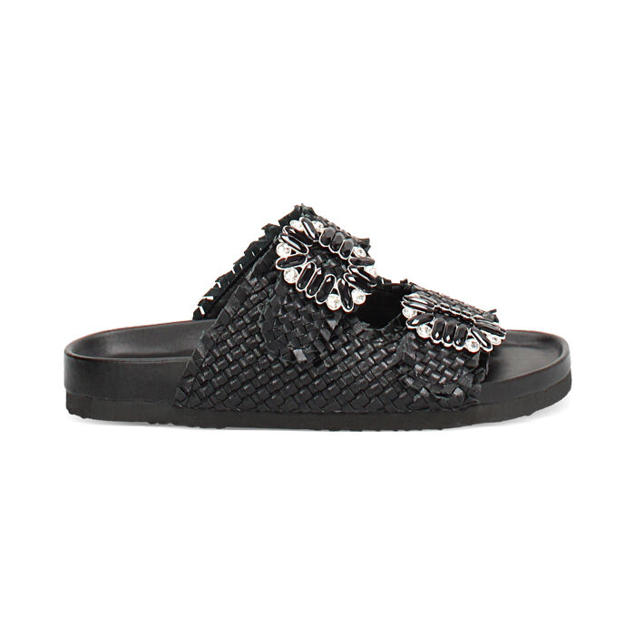 Sandali bassi donna neri intrecciati, Primadonna, 257810601EINERO036