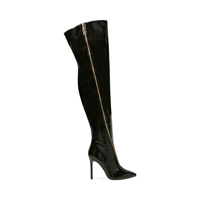 Stivali overknee neri in naplack, tacco 10,5 cm, Primadonna, 202118622NPNERO040