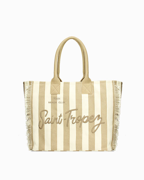 Borsa canvas taupe-beige a spalla, TAUPE