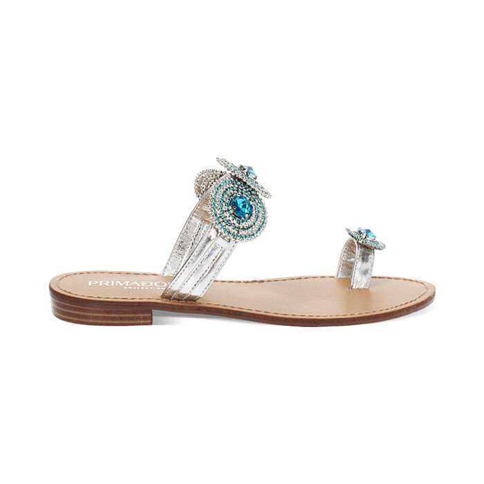 Sandales plates femme argent bleu en laminé, Primadonna, 254916842LMARBL035