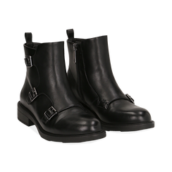 Stivaletti con fibbie neri in eco-pelle , 