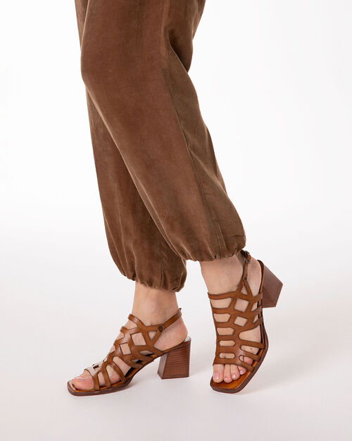 CHAUSSURES POUR FEMMES SANDALE CUIR DE V, COGNAC