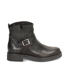 Boots motard en cuir lavé noir avec détails distinctifs, Primadonna, 261025207PANERO036, 001a