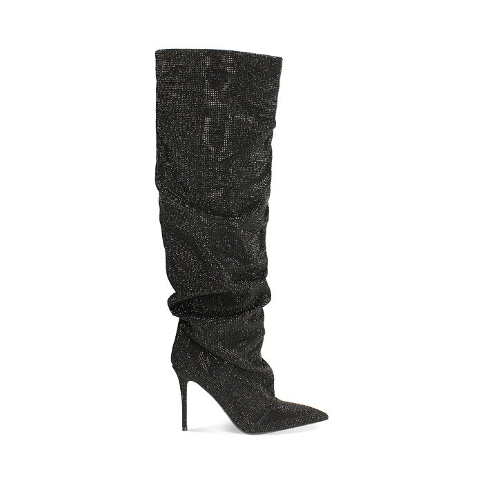Stivali Sopra Il Ginocchio Blingqueen In Pizzo Stretch | Tacco 10 Cm Con Fibbie | Cuoio Nero Taglia 39 | Stivali Eleganti Con Cerniera